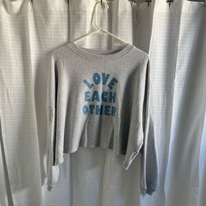 American Eagle “Love Each Other” Cropped Sweatshirt; Gray; Size S